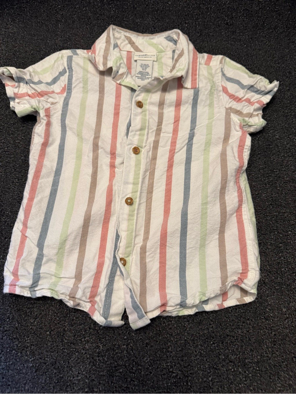 Caribbean Joe Boys Pastel Striped Short Sleeve Button Down Shirt Size 5/6